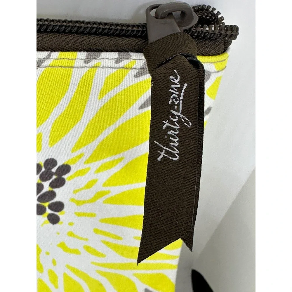 Thirty One Zipper Pouch Yellow Gray Floral‎ Travel Makeup Toiletry Organizer Bag